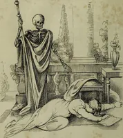 An illustration from Death's doings; consisting of numerous original compositions, in prose and verse, the friendly contributions of various writers; principally intended as illustrations of twenty four plates, designed and etched by R. Dagley / [Richard Dagley]. (1826)