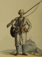 An illustration from The costume of Hindostan, elucidated by sixty coloured engravings / with descriptions in English and French, taken in the years 1798 and 1799. By Balt. Solvyns, of Calcutta. (1804)