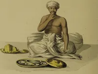 An illustration from The costume of Hindostan, elucidated by sixty coloured engravings / with descriptions in English and French, taken in the years 1798 and 1799. By Balt. Solvyns, of Calcutta. (1804)