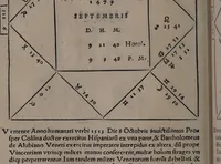 An illustration from Lucæ Gavrici ... Tractatvs astrologicvs in quo agitur de præteritis multorum hominum accidentibus per proprias eorum genituras ad unguem examinatis / Quorum exemplis consimilibus vnusquiso de medio genethliacus vaticinari poterit de futuris, quippe qui per uarios casus artem experientia fecit, exemplo monstrante uiam. (1552)