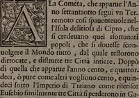 An illustration from Secreti astrologici celesti, et terrestri motivati dalle comete e suelati alla curiosità de gl'animi virtuosi ... Con molti varii successi, principio, e fine del mondo, origine, nascita, e venuta dell'Antichristo, et altre curiosità filosofiche e meteorologiche / Dda D. Agostino Maccari. (1681)